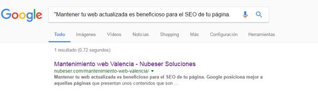 Detecta contenido duplicado con google, herramienta de marketing online Valencia